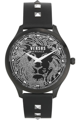 Front view of Versus Domus VSPVQ0420 Grey Leather Mens Watch on white background