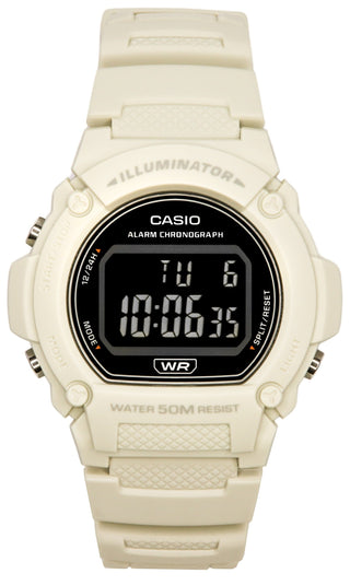 Front view of Casio W-219HC-8B Mens Watch on white background