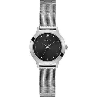 Front view of Guess W1197L1 Black Dial Grey Stainless Steel Womens Watch on white background