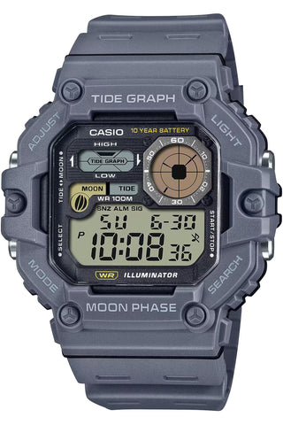 Front view of Casio Sports WS-1700H-8A Black Dial Grey Resin Mens Watch on white background