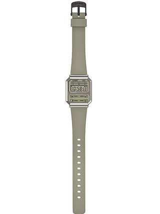 Angle shot of Casio Retro Vintage A100WEF-3AEF Green Rubber Unisex Watch on white background