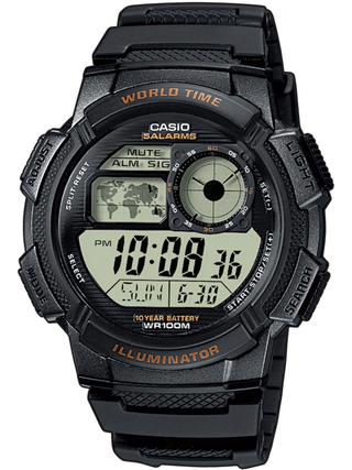 Front view of Casio Sports AE-1000W-1AVEF Black Resin Mens Watch on white background