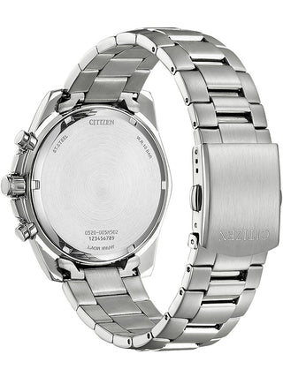 Angle shot of Citizen Chronograph AN8200-50A Silver Stainless Steel Unisex Watch on white background