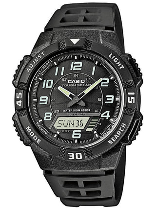 Front view of Casio Collection Chronograph AQ-S800W-1BVEF Black Resin Mens Watch on white background