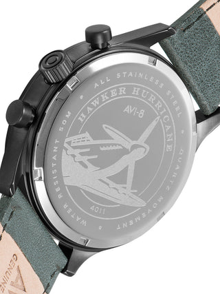 Angle shot of Avi-8 Chronograph AV-4011-0D Grey Dial Green Leather Unisex Watch on white background