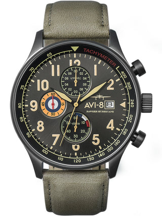 Front view of Avi-8 Chronograph AV-4011-0E Grey Dial Brown Leather Unisex Watch on white background