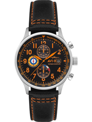 Angle shot of Avi-8 Chronograph AV-4011-0Y Black Leather Unisex Watch on white background