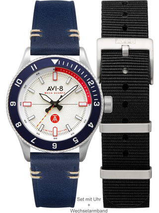 Front view of Avi-8 AV-4103-03 White Dial Blue Leather Unisex Watch on white background