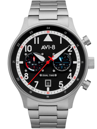 Front view of Avi-8 AV-4088-11 Black Dial Silver Stainless Steel Unisex Watch on white background