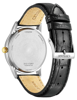 Angle shot of Citizen AW1784-16E Black Leather Unisex Watch on white background