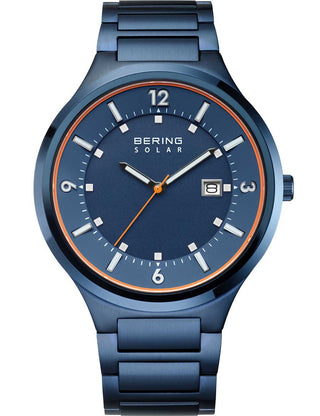 Front view of Bering 14442-797 Blue Stainless Steel Unisex Watch on white background