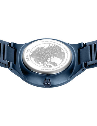 Angle shot of Bering 14442-797 Blue Stainless Steel Unisex Watch on white background