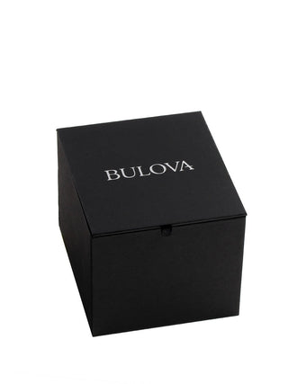 Angle shot of Bulova Sutton 96M166 Blue Dial Silver Stainless Steel Womens Watch on white background