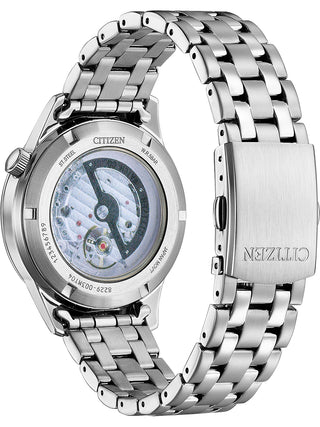 Angle shot of Citizen NH9131-73A White Dial Silver Stainless Steel Unisex Watch on white background