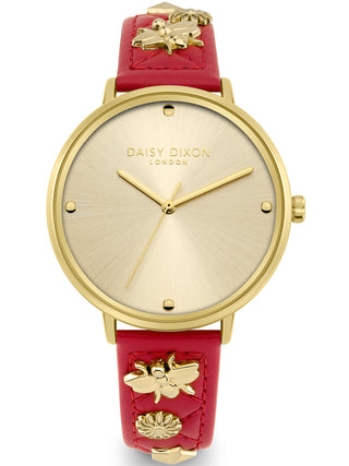 Front view of Daisy Dixon DD133PG Gold Dial Leather Womens Watch on white background