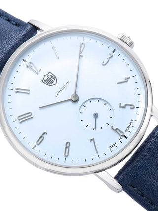 Angle shot of Dufa DF-9001-10 Blue Leather Unisex Watch on white background