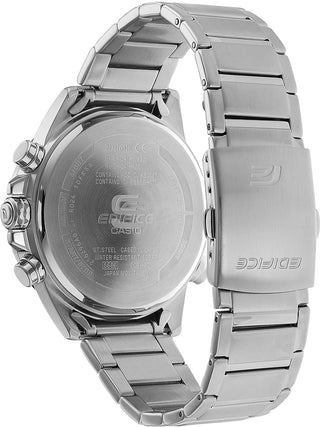 Angle shot of Casio Edifice ECB-30D-1AEF Black Dial Grey Stainless Steel Mens Watch on white background