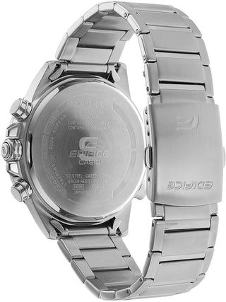 Angle shot of Casio Edifice ECB-30D-2AEF Blue Dial Grey Stainless Steel Mens Watch on white background