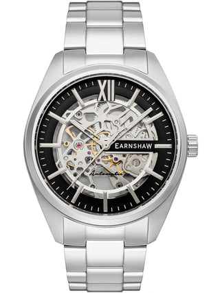 Angle shot of Thomas Earnshaw ES-8208-11 Black Dial Silver Stainless Steel Unisex Watch on white background