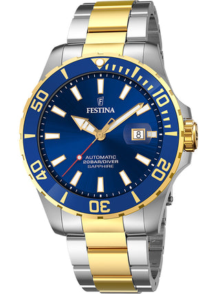 Front view of Festina F20532/1 Blue Dial Gold Stainless Steel Unisex Watch on white background