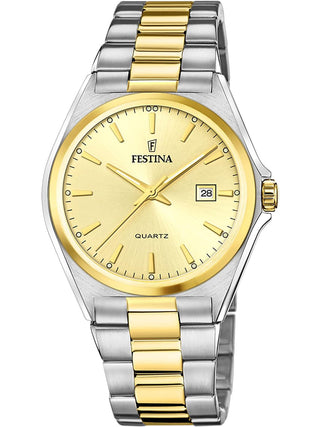 Front view of Festina F20554/3 Gold Stainless Steel Unisex Watch on white background