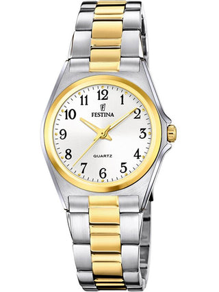 Front view of Festina F20556/1 Silver Dial Gold Stainless Steel Womens Watch on white background