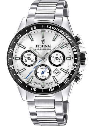 Front view of Festina Chronograph F20560/1 Silver Stainless Steel Unisex Watch on white background