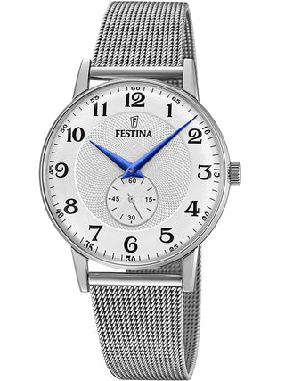 Front view of Festina F20568/1 Silver Stainless Steel Unisex Watch on white background