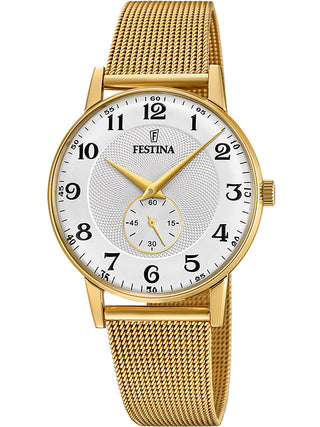 Front view of Festina F20569/1 Silver Dial Gold Stainless Steel Unisex Watch on white background