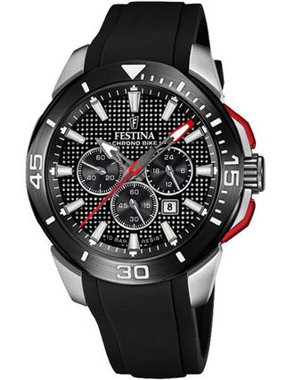 Front view of Festina Chronograph F20642/4 Black Silicone Unisex Watch on white background