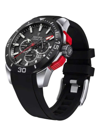 Angle shot of Festina Chronograph F20642/4 Black Silicone Unisex Watch on white background