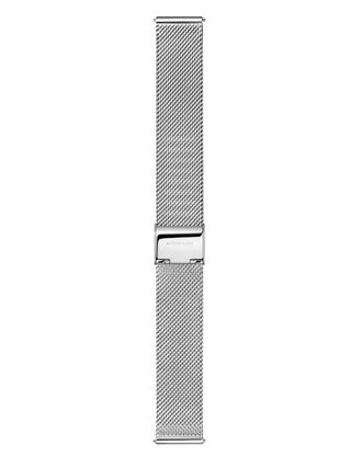 Angle shot of Mondaine MSE.35140.SM Silver Stainless Steel Unisex Watch on white background