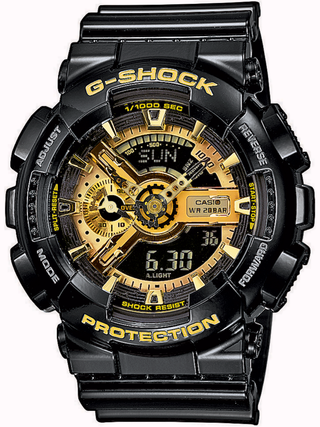 Front view of Casio G-Shock Chronograph GA-110GB-1AER Black Resin Mens Watch on white background