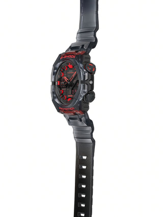 Angle shot of Casio G-Shock GA-B001G-1AER Red Dial Grey Resin Mens Watch on white background