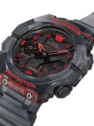 Angle shot of Casio G-Shock GA-B001G-1AER Red Dial Grey Resin Mens Watch on white background