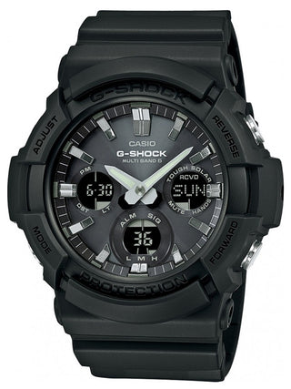 Front view of Casio G-Shock Chronograph GAW-100B-1AER Black Resin Mens Watch on white background