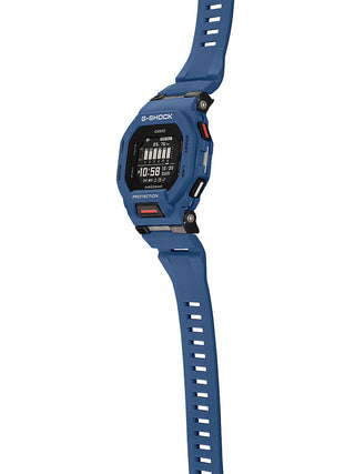 Angle shot of Casio G-Shock GBD-200-2ER Black Dial Blue Resin Mens Watch on white background