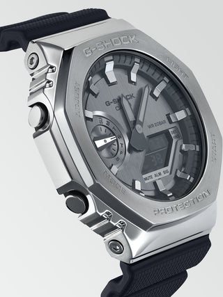 Angle shot of Casio G-Shock GM-2100-1AER Grey Dial Black Resin Mens Watch on white background