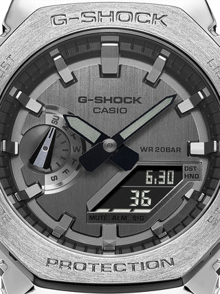 Angle shot of Casio G-Shock GM-2100-1AER Grey Dial Black Resin Mens Watch on white background