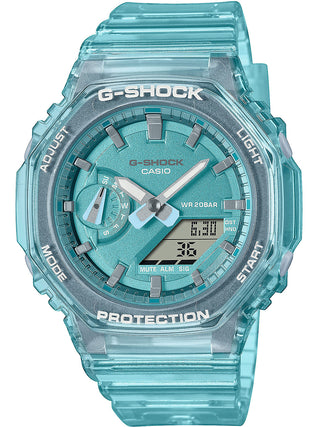 Front view of Casio G-Shock GMA-S2100SK-2AER Blue Resin Mens Watch on white background