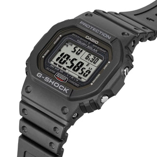 Angle shot of Casio The New Origin Multiband 6 GW-5000U-1ER Grey Dial Black Resin Unisex Watch on white background