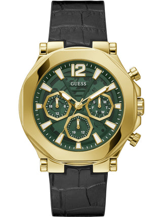 Front view of Guess GW0492G3 Green Dial Black Silicone Unisex Watch on white background