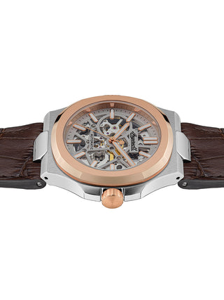 Angle shot of Ingersoll 1892 I12503 Silver Dial Brown Leather Unisex Watch on white background