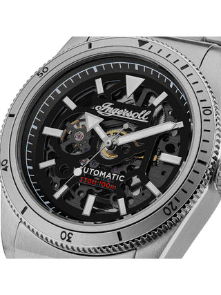 Angle shot of Ingersoll 1892 I13901 Black Dial Silver Leather Unisex Watch on white background