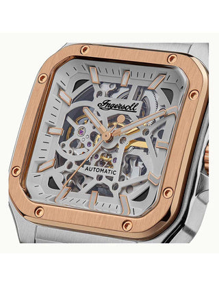 Angle shot of Ingersoll 1892 I14502 White Dial Rose Gold Stainless Steel Unisex Watch on white background