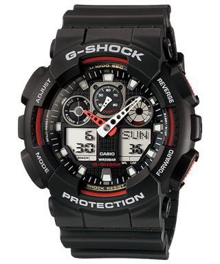 Front view of Casio G-Shock GA-100-1A4 Mens Watch on white background