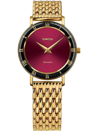 Front view of Jowissa J2.291.M Red Dial Gold Stainless Steel Womens Watch on white background