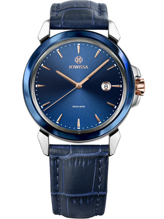 Front view of Jowissa J4.341.L Blue Leather Unisex Watch on white background