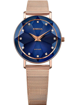 Front view of Jowissa J5.613.M Blue Dial Rose Gold Stainless Steel Womens Watch on white background