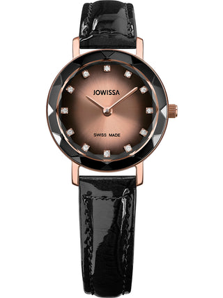 Front view of Jowissa J5.648.S Brown Dial Black Leather Womens Watch on white background